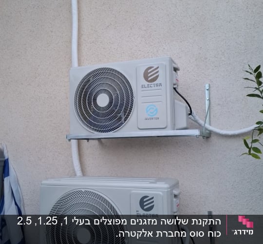 שני מזגנים מותקנים על קיר חיצוני עם צינורות חיבור